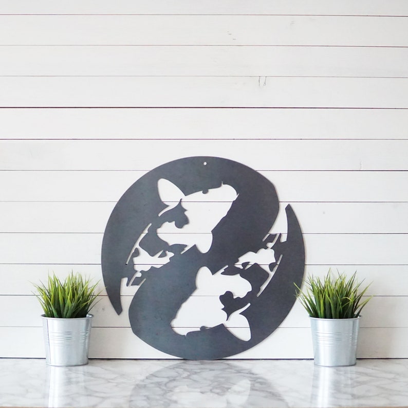 Koi Fish Sign | Yin Yang Sign | Pisces Sign | Yoga Room Decor | Gift For Yoga Lovers | Home Decor | Metal Wall Art | Metal Sign